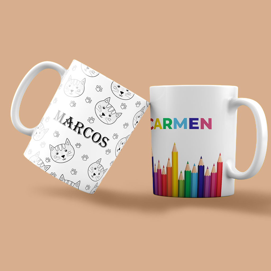 Tazas personalizadas de cerámica y plástico